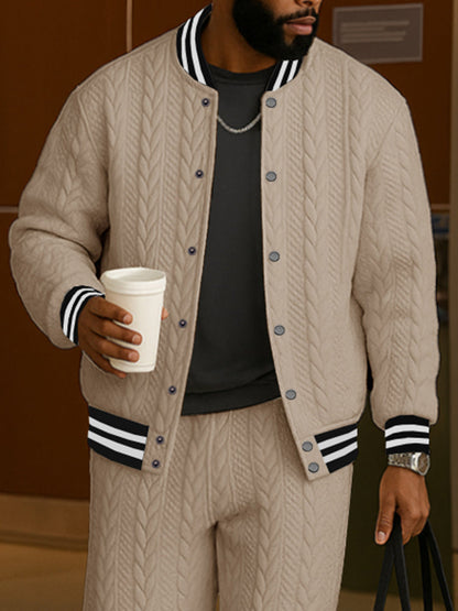 Casual Jacquard Textured Jacket Pants Set
