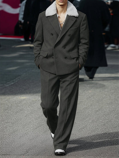 Comfort Luxury Plush Collar Blazer Pants Set