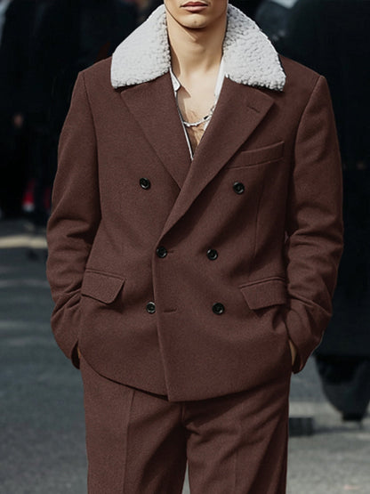 Comfort Luxury Plush Collar Blazer Pants Set