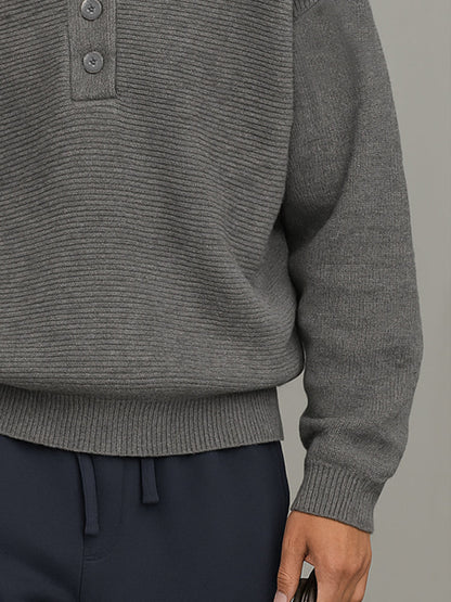 Casual Relaxed Rib-Knit Sweater Hoodie