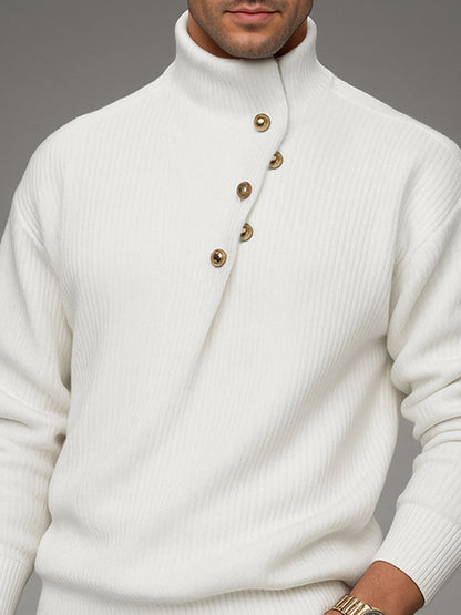 Stylish Button Accent High Neck Sweater