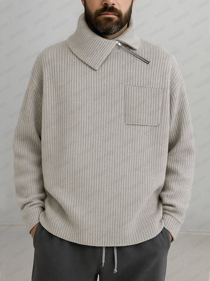 Casual Asymmetric Collar Knit Sweater