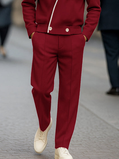 Modern Contrast Asymmetric Placket Jacket Set
