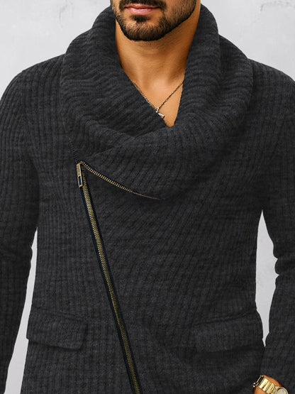 Unique Diagonal Zipper Knit Cardigan