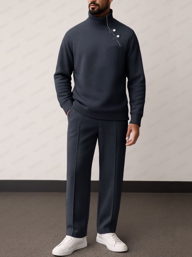 Stylish Diagonal Placket Top Pants Set