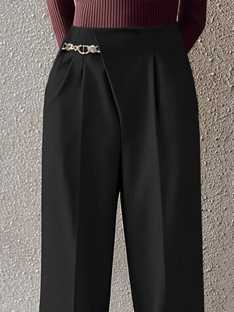 Asymmetric Placket Belt Accent Pants