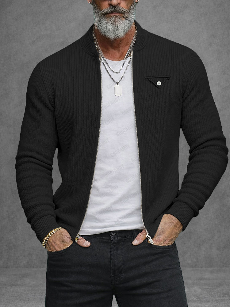 Modern Casual Rib Zipper Knit Cardigan