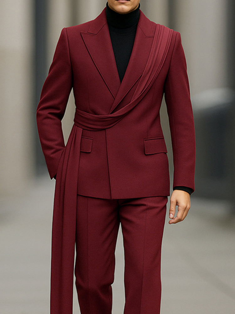 Luxury Decorative Belt Blazer Pants Set