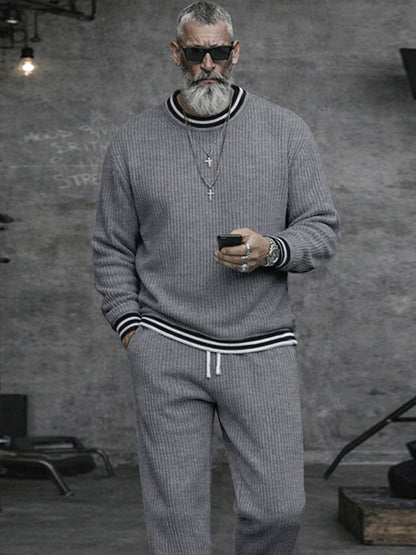 Casual Contrast Color Stripe Trim Matching Set