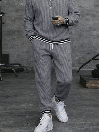 Casual Contrast Color Stripe Trim Matching Set