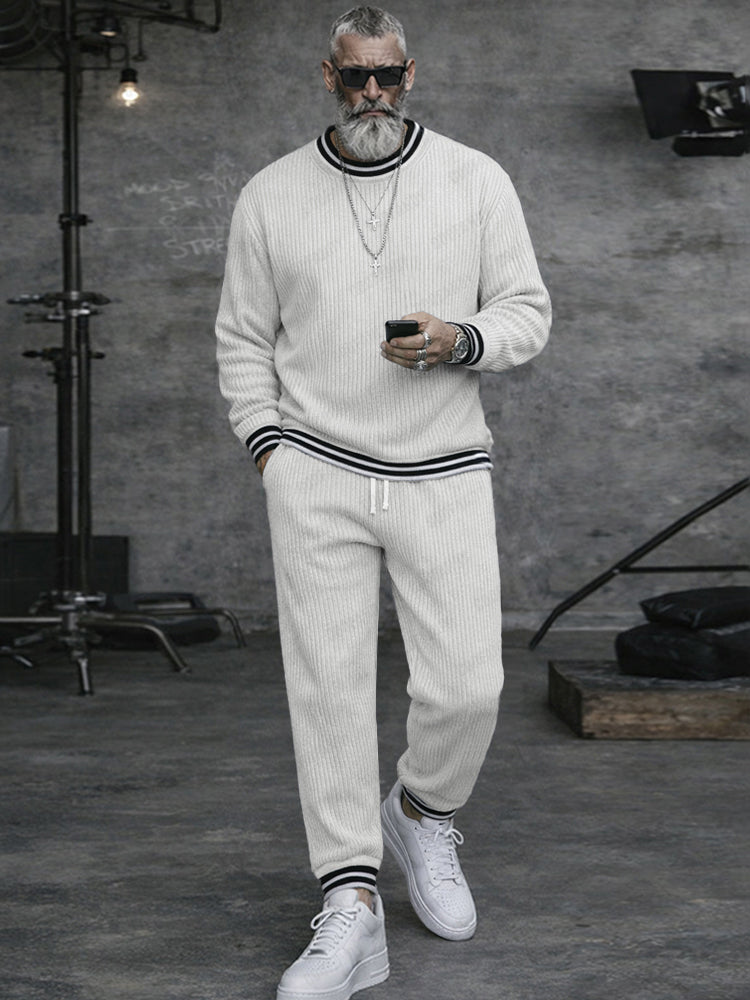 Casual Contrast Color Stripe Trim Matching Set