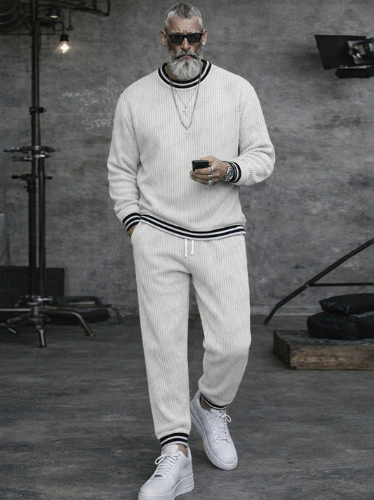 Casual Contrast Color Stripe Trim Matching Set