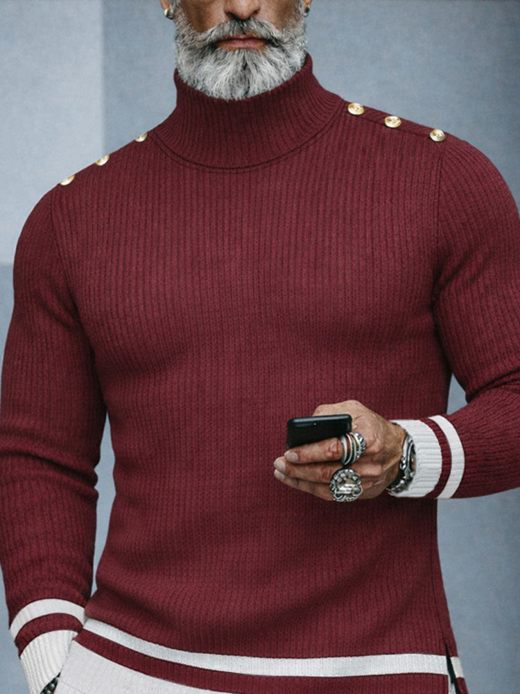 Stylish Designer Contrast Turtleneck Knit Top