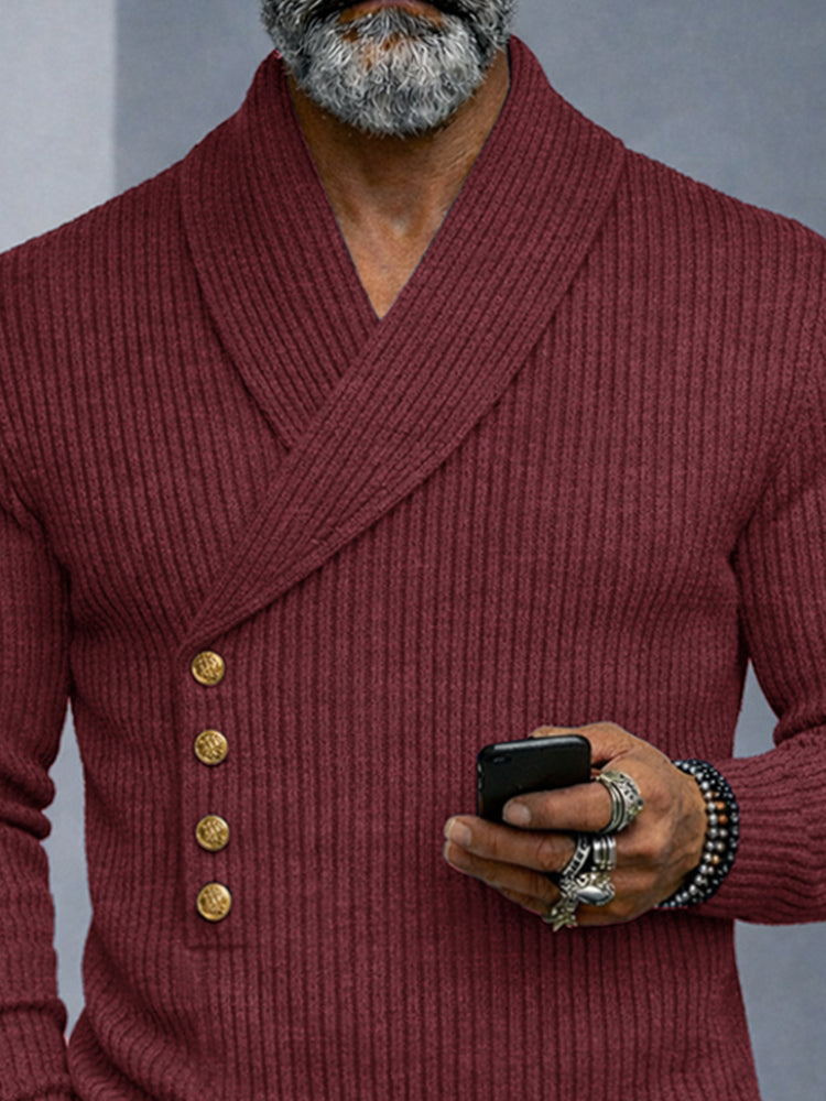 Casual Shawl Collar Slim Fit Knit Top