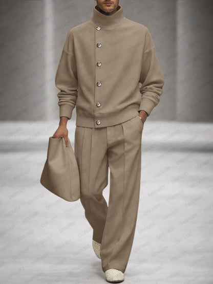 Elegant Button Accent Turtleneck Top Pants Set