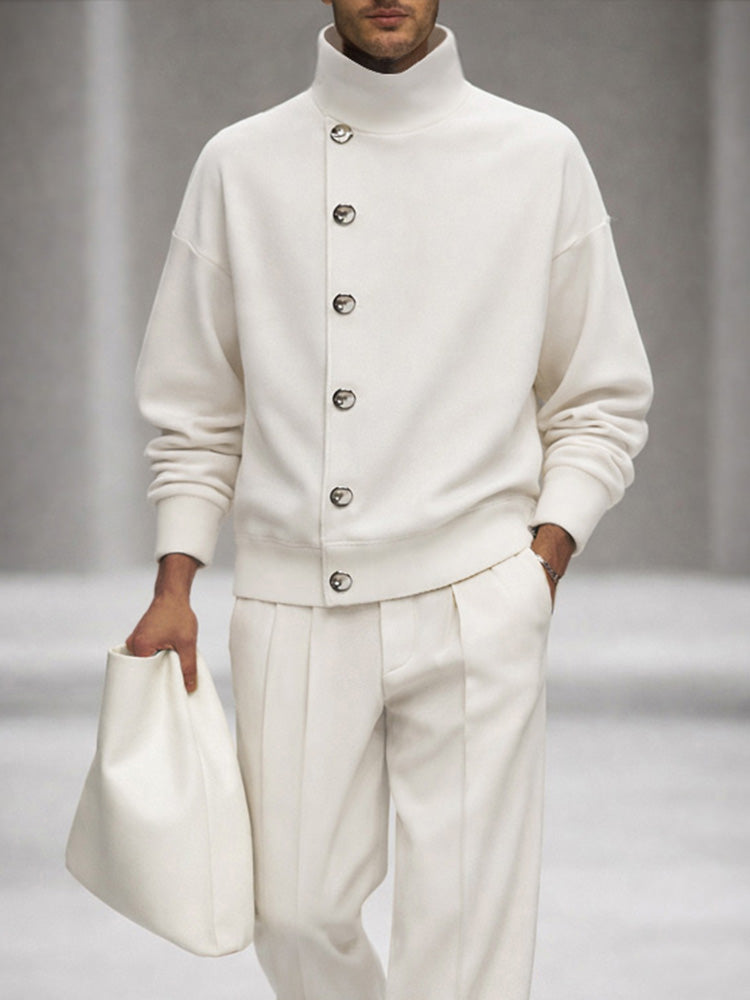 Elegant Button Accent Turtleneck Top Pants Set