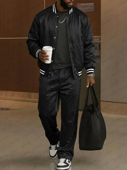 Stylish Satin Bomber Jacket Pants Set