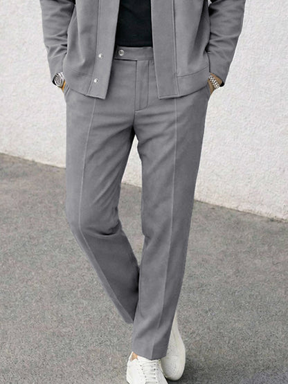 Faux Suede Collarless Jacket Pants Set