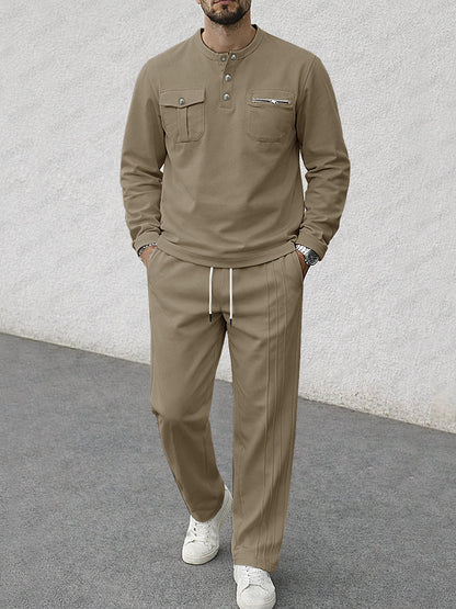 Athleisure Henley Shirt and Pants Set