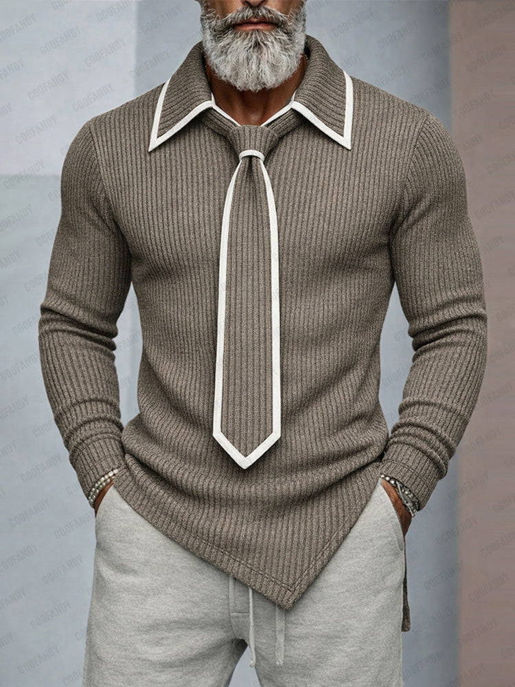 Mordern Contrast Detachable Tie Design Knit Top