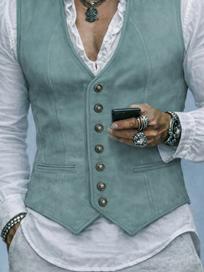 Vintage Suede Stand Collar Suit Vest