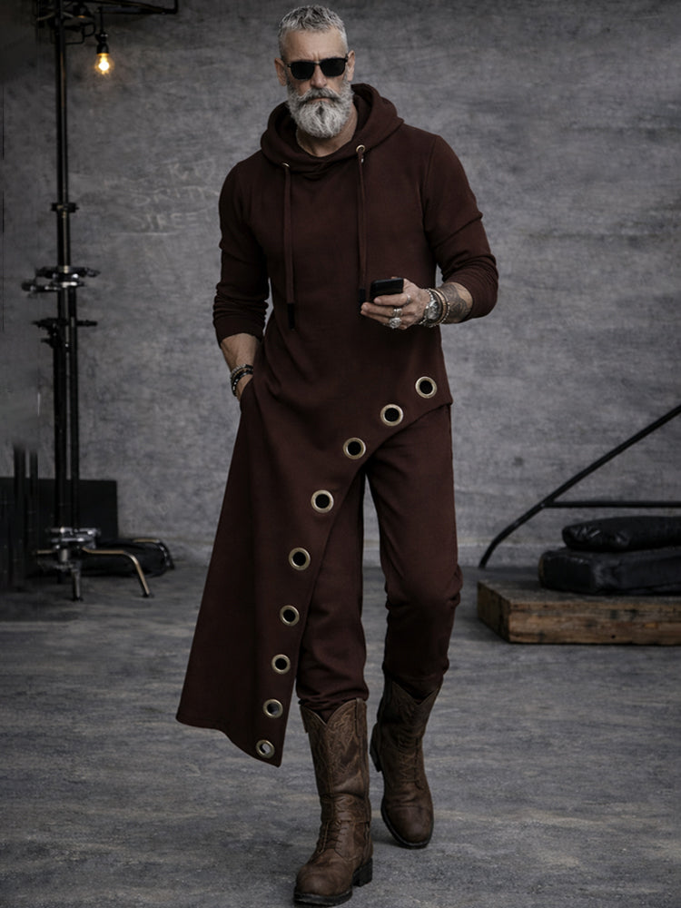 Gothic Style Irregular Hem Hoodie Pants Set