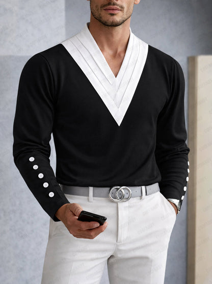 Fashion Designer Two-Tone V-Neck Top