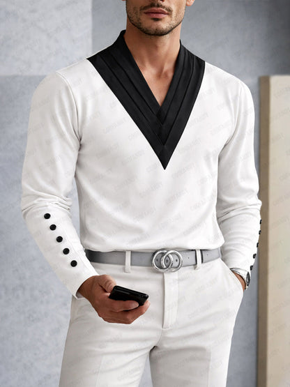 Fashion Designer Two-Tone V-Neck Top