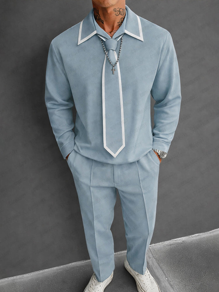 Stylish Contrast Color Detachable Tie Top Pants Set