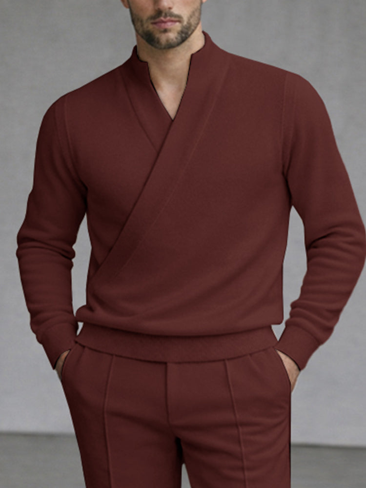 Minimalism Cross Placket Top and Pants Set