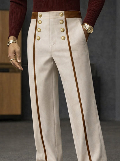 Fashion Two-Tone Lined Straigh Leg Pants