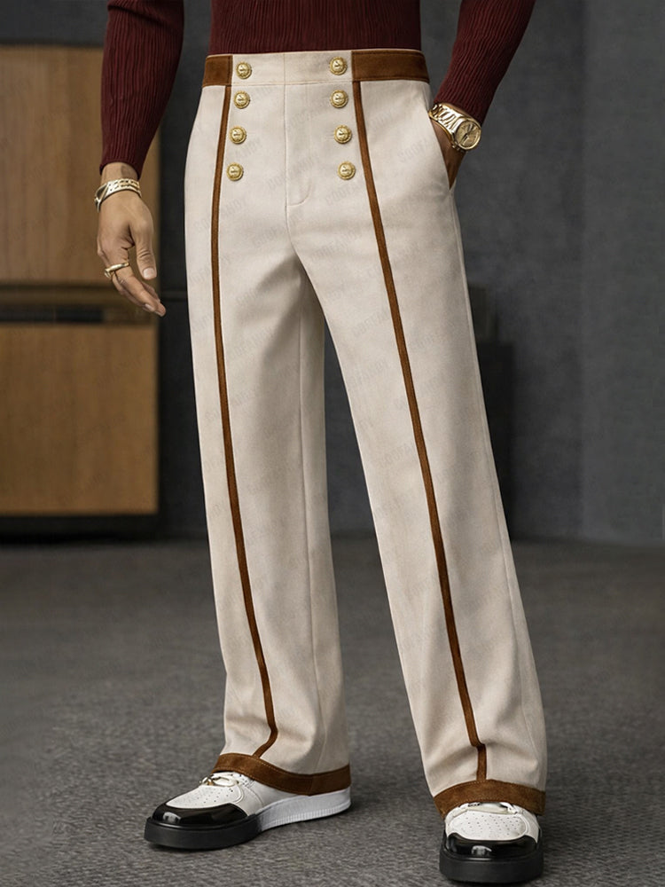 Fashion Two-Tone Lined Straigh Leg Pants