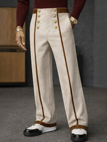 Fashion Two-Tone Lined Straigh Leg Pants