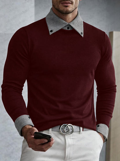 Stylish Fake Two-Piece Contrast Color Top