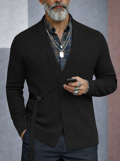 Casual Versatile Tie Front Ribbed Cardigan