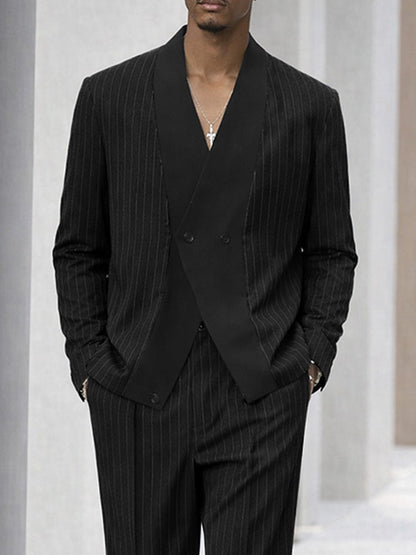 Smart Casual Stripe Splicing Jacket Pants Suit Set