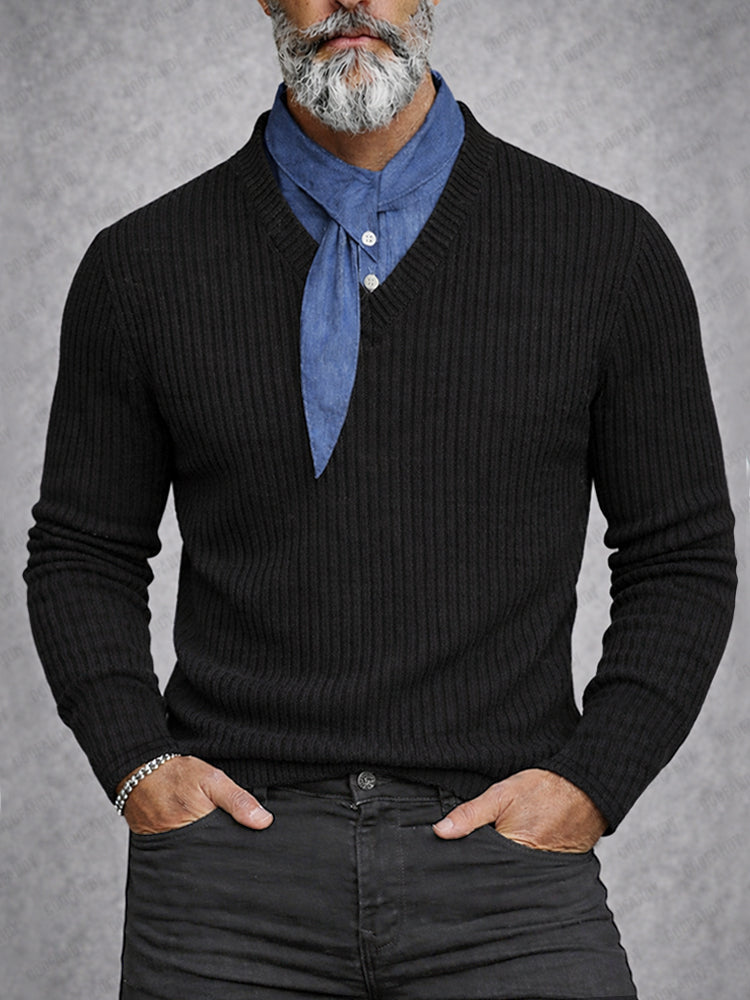 Stylish Scarf Neck Fake Two-Piece Knit Shirt