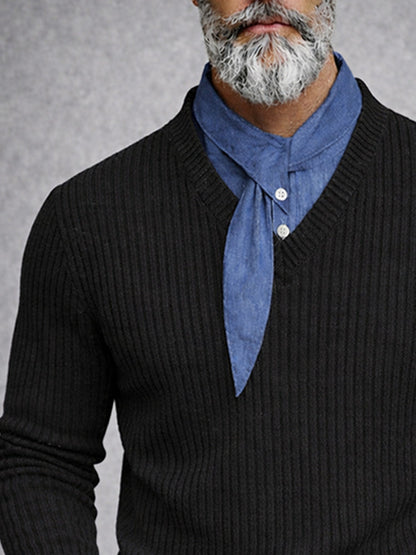 Stylish Scarf Neck Fake Two-Piece Knit Shirt