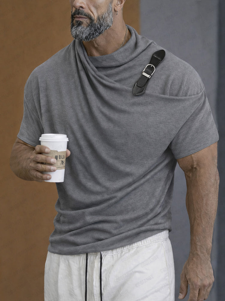 Street Asymmetric Buckle Accent Draped T-Shirt