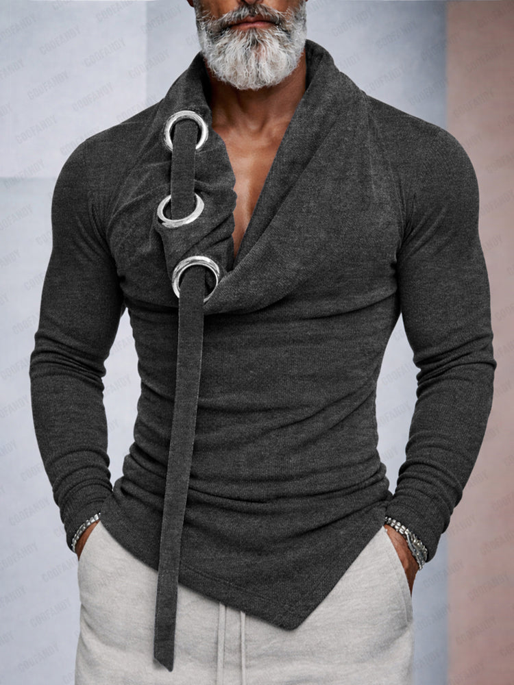 Stylish Slim Fit Eyelet Cowl Neck T-Shirt