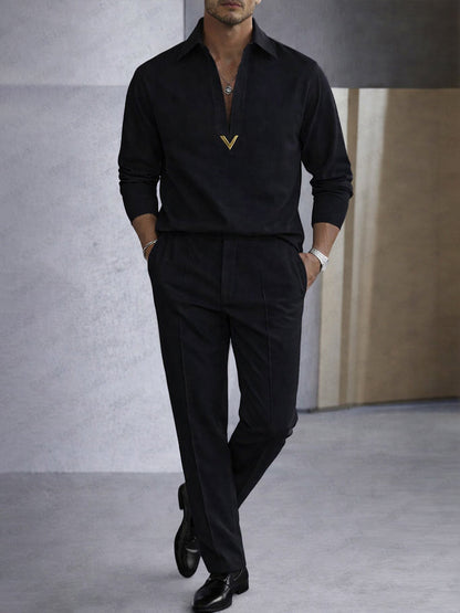 Timeless Old Money V-Neck Shirt Pants Set