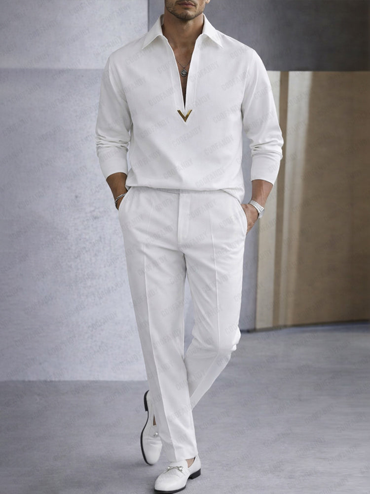 Timeless Old Money V-Neck Shirt Pants Set