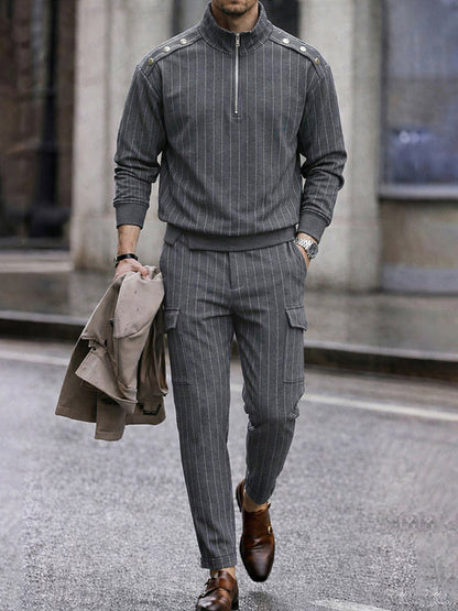 Mordern Casual Vertical Striped Matching Set