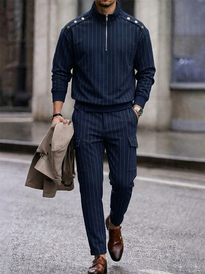Mordern Casual Vertical Striped Matching Set