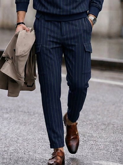 Mordern Casual Vertical Striped Matching Set