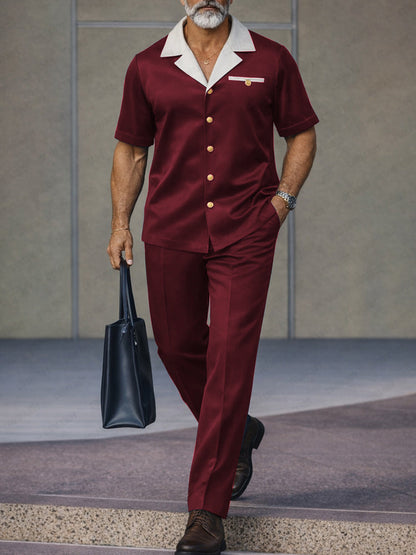 Smart Casual Contrast Collor Shirt Pants Set