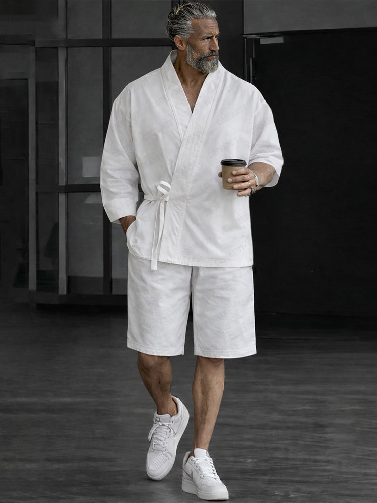 Stylish 100% Cotton Slant Placket Shirt Shorts Set
