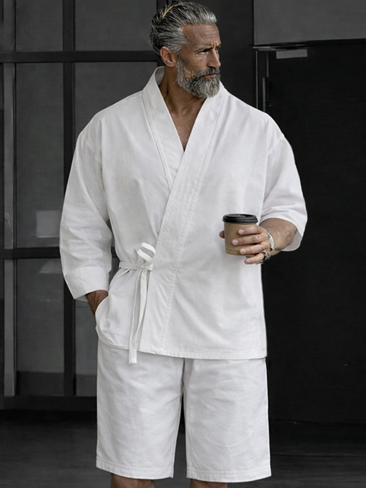 Stylish 100% Cotton Slant Placket Shirt Shorts Set