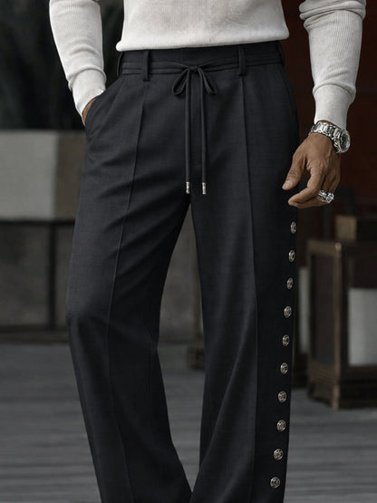 Unique Side Button Accents Drawstring Pants