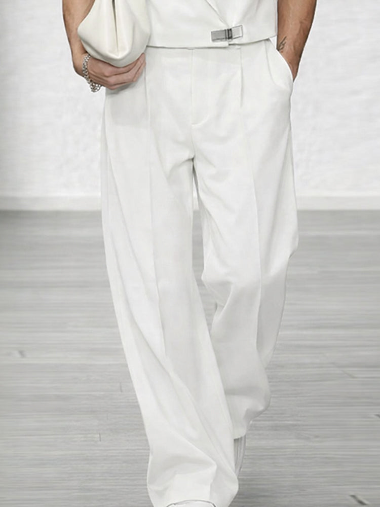 Trendy Lapel Vest and Wide-Leg Pants Set